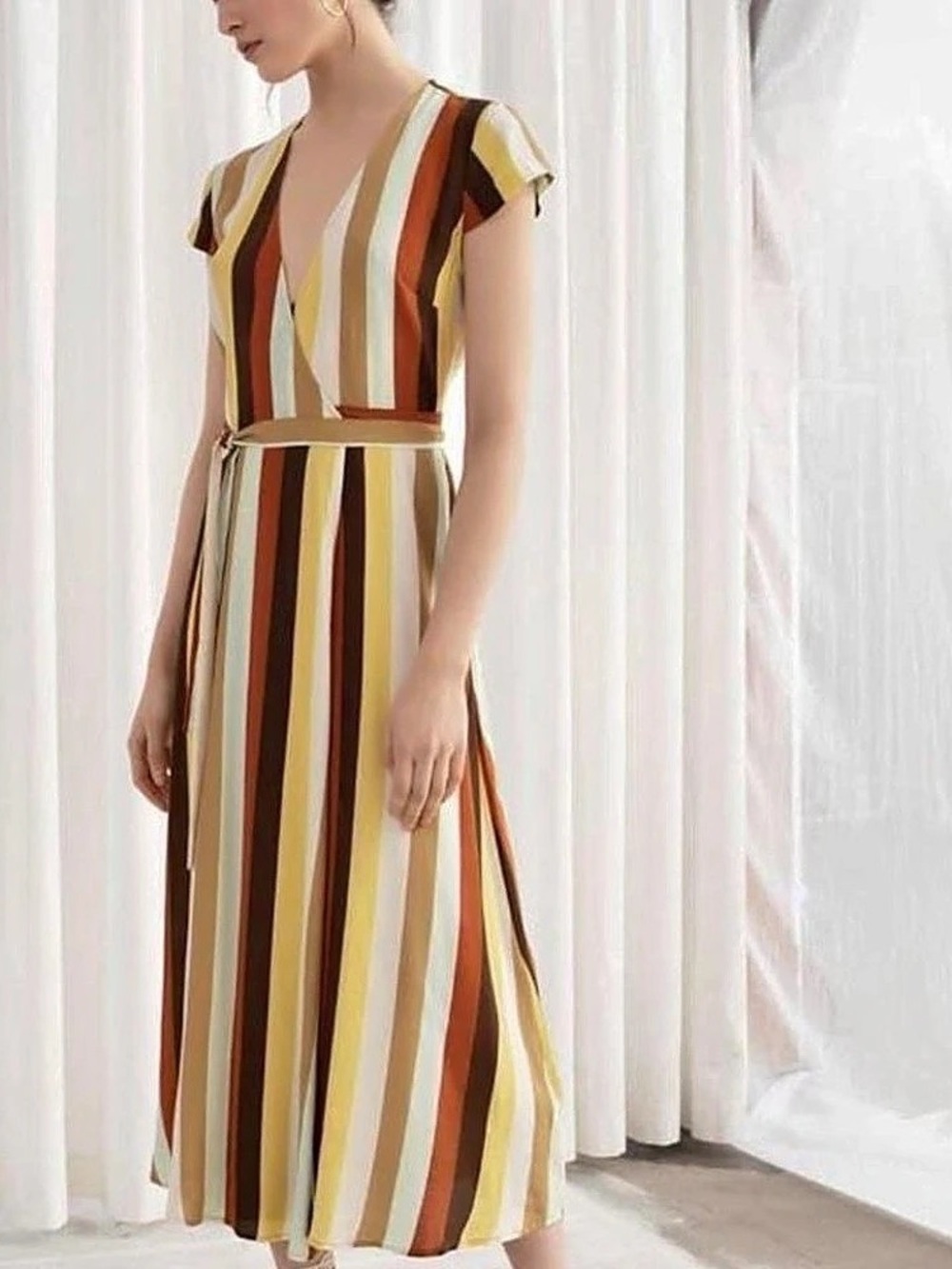 & Other Stories multicolor Striped Midi Wrap Dress